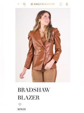 Emily McCarthy- Vegan leather Bradshaw Blazer color is Luggage